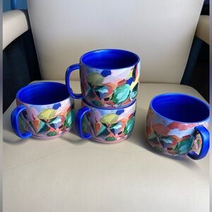 Anthropologie Carolyn Gavin Blue Abstract Partene Mug. Lot of 4